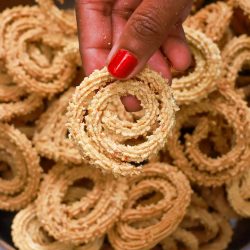 Fried sorghum flour snacks in a big bowl